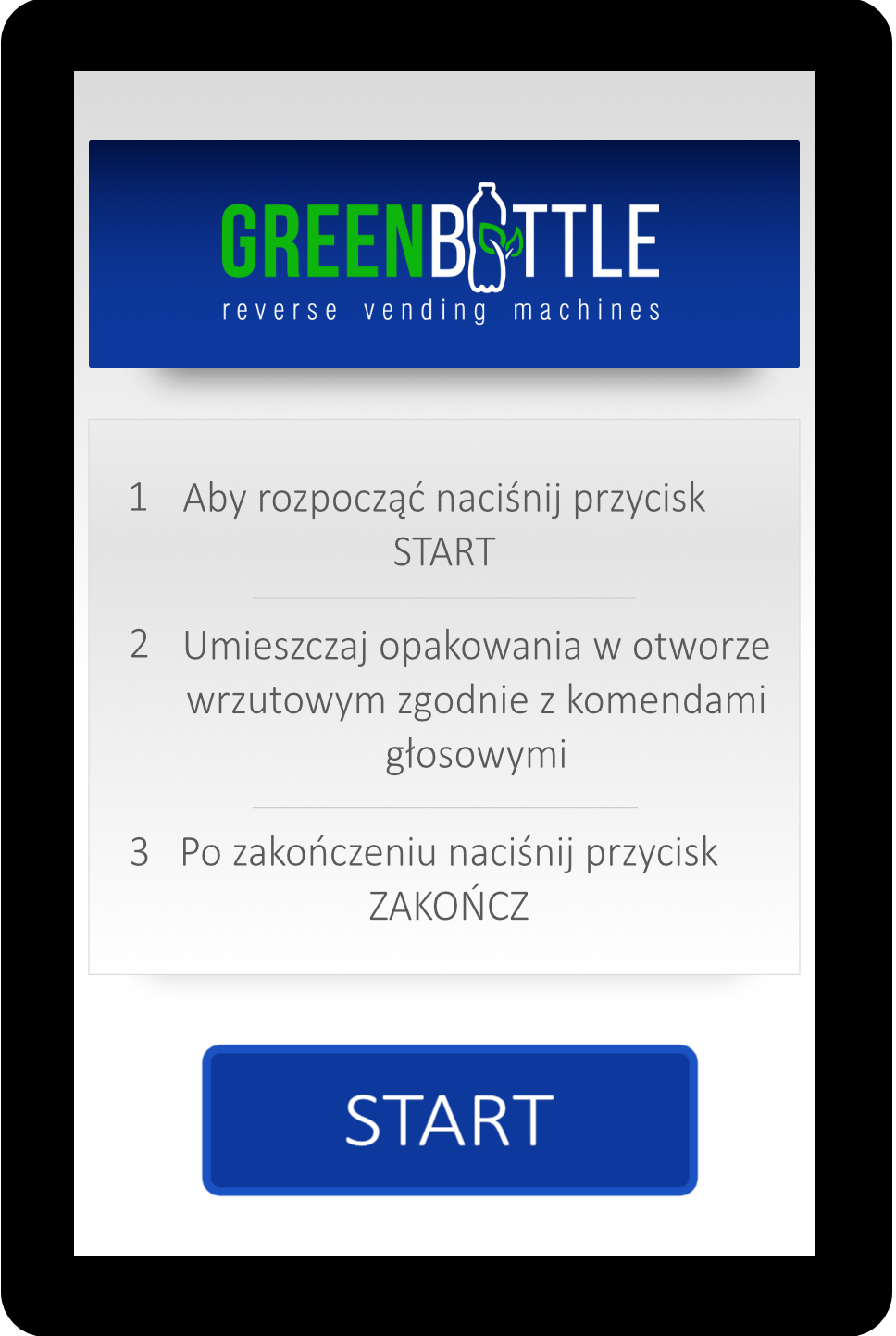 Ekran obsługi automatu kaucyjnego GreenBottle